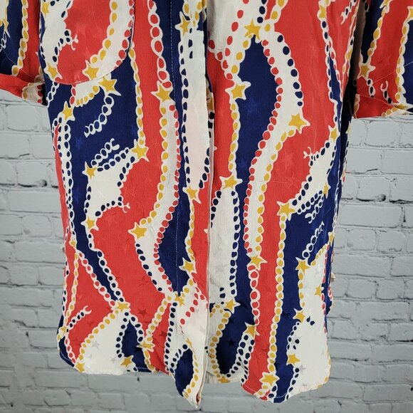 VTG Francesca Of Damon Starington Multicolor 100% Silk Stars Buttoned Top Size 6 - Picture 6 of 11